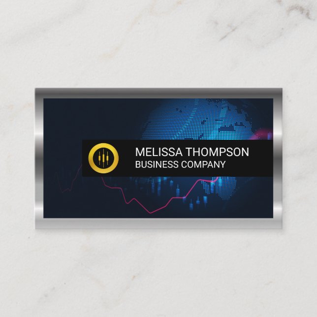 Gold Stock Logo | Black Tiling | Digital Globe Business Card (Front)
