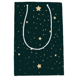 Gold Strars On Green Medium Gift Bag