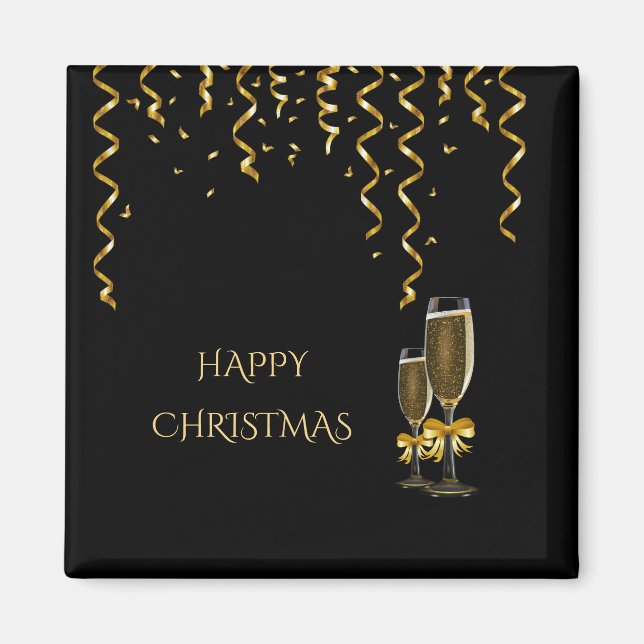 Gold Streamers & Champagne Christmas Magnet (Front)