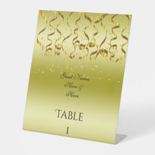 Gold Streamers & Confetti Birthday Table Number Pedestal Sign