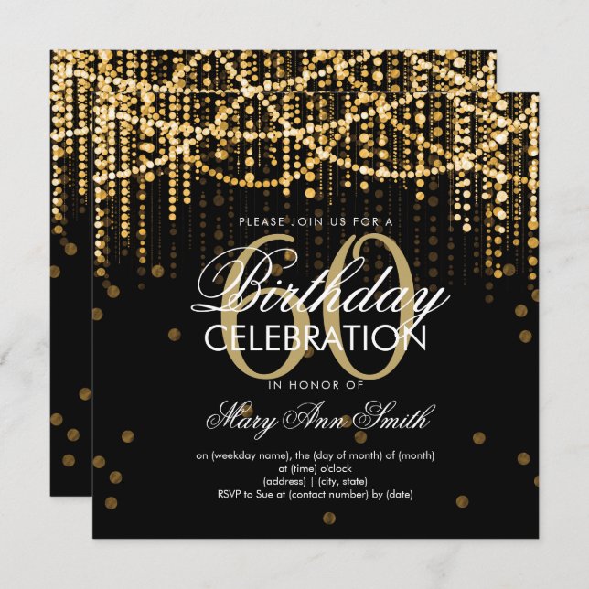 Gold String Lights Any Age Birthday Invitation (Front/Back)
