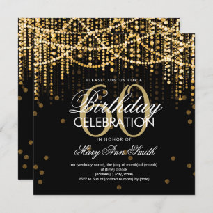Gold String Lights Any Age Birthday Invitation