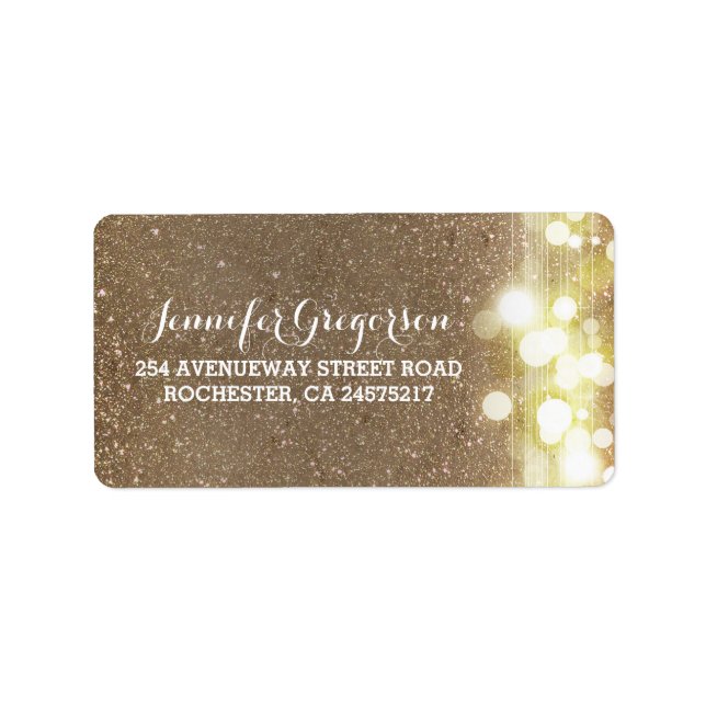 Gold String Lights Chic Wedding Label (Front)