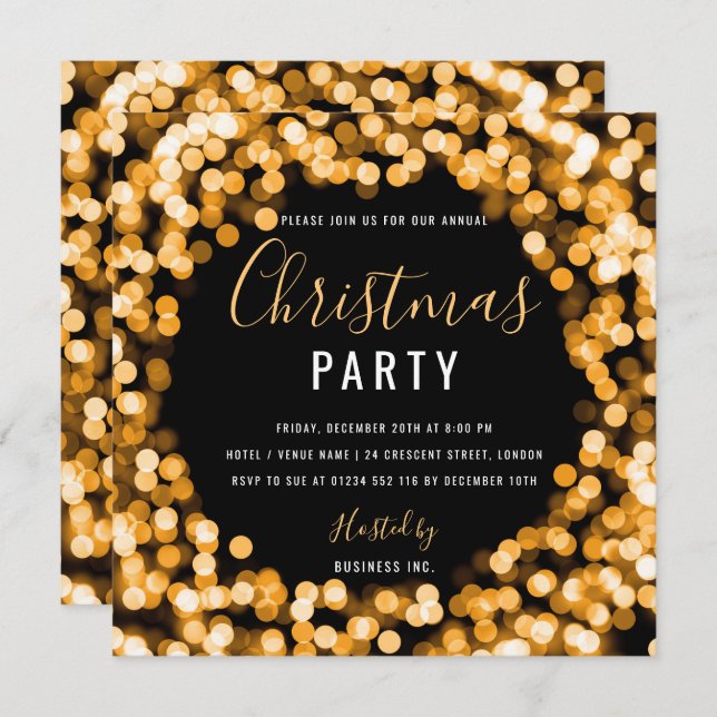 Gold String Lights Corporate Christmas Party Invitation (Front/Back)