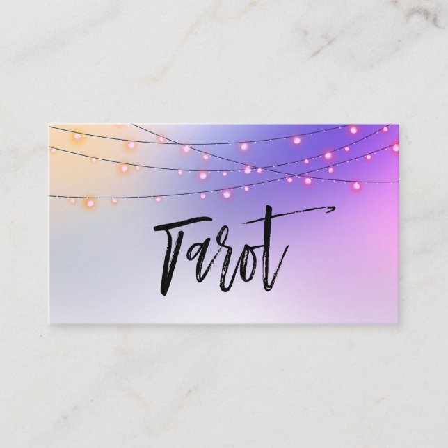 *~* Gold String Lights Ombre Pastel Tarot Reader Business Card (Front)