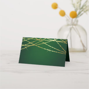 Gold String Lights on Emerald Green Place Card