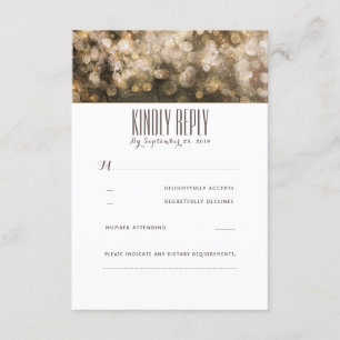 Gold String Lights Rustic Wedding RSVP Cards