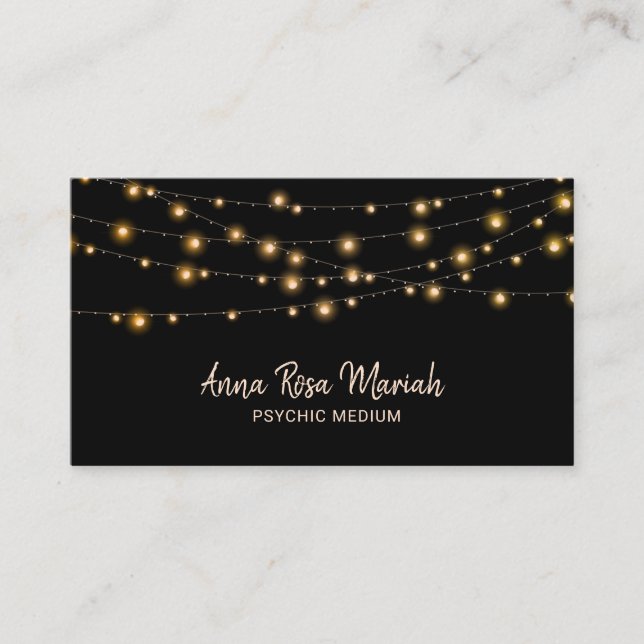 *~* Gold String Lights Yoga Psychic Medium Business Card (Front)