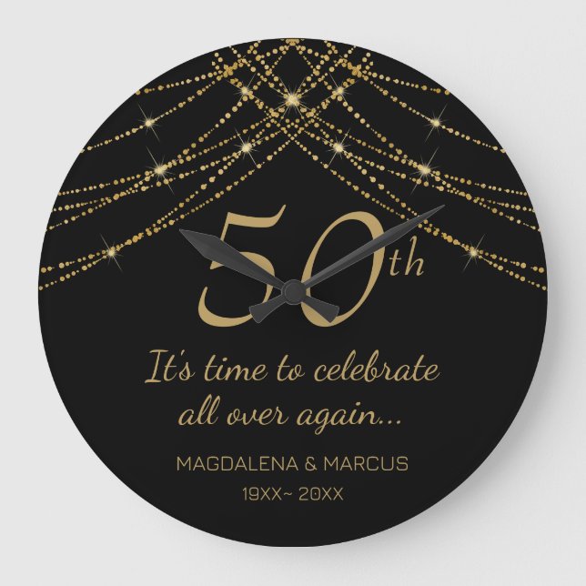 Gold String Wedding Anniversary Large Clock (Front)