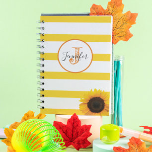 Gold Stripe and Sunflower Monogrammed Personalised Planner