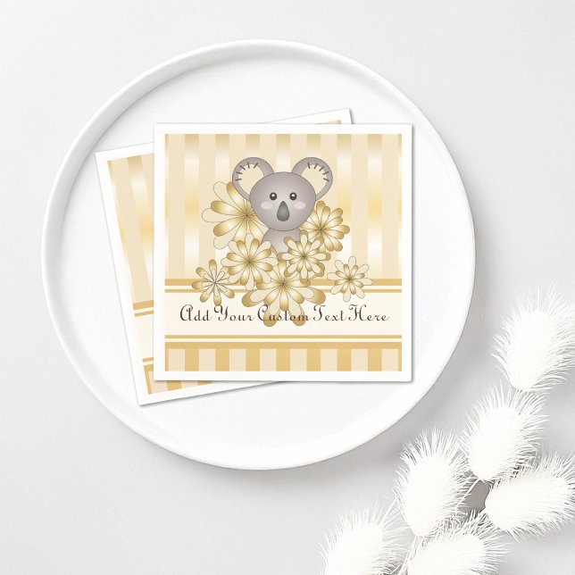 Gold Stripe Cute Koala Baby Shower / Kids Birthday Napkin (Creator Uploaded)