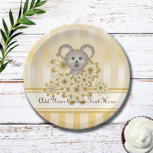 Gold Stripe Cute Koala Baby Shower / Kids Birthday Paper Plate