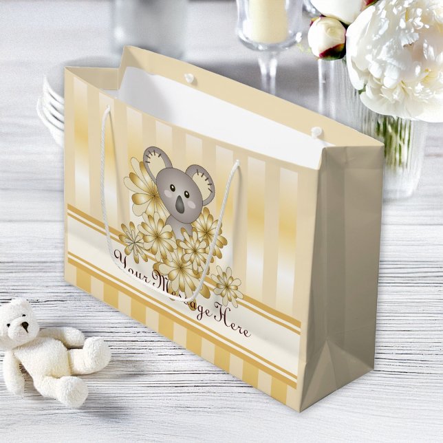 Gold Stripe Cute Koala Kids Birthday / Baby Shower Large Gift Bag (Creator Uploaded)