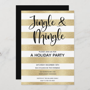 Gold Stripe Jingle and Mingle Holiday Party  Invitation