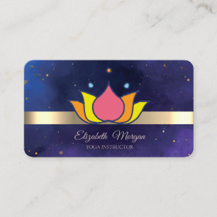 Gold Stripe Lotus Flower Blue Yoga Instructor Business Card