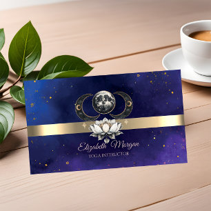 Gold Stripe Lotus Moon Blue Yoga Instructor Business Card