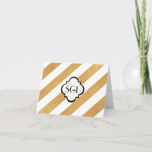 Gold Stripe Monogram Folded Note Card