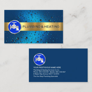 Gold Stripe On Blue Water Drops Business Card