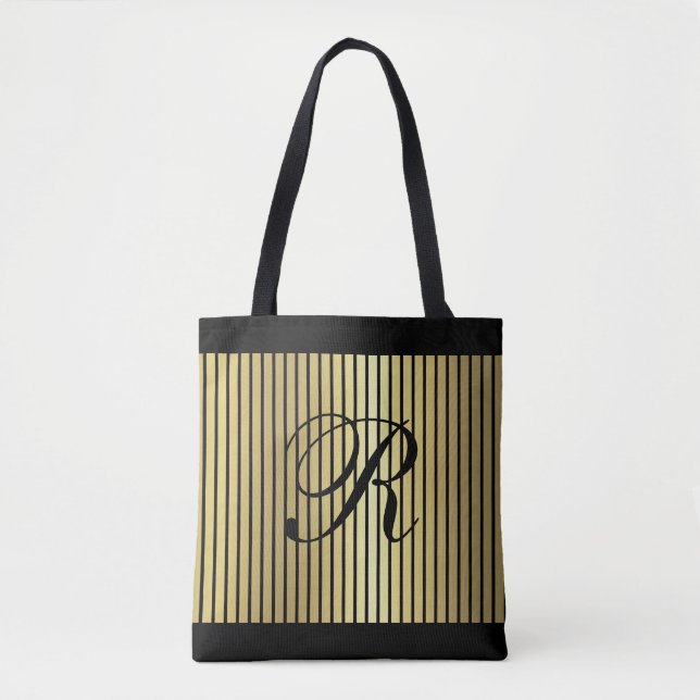 Gold Stripe over Any Colour with Monogram Tote Bag (Front)