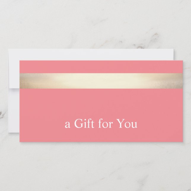 Gold Stripe Peach Pink Gift Certificate Thank You Card (Front)