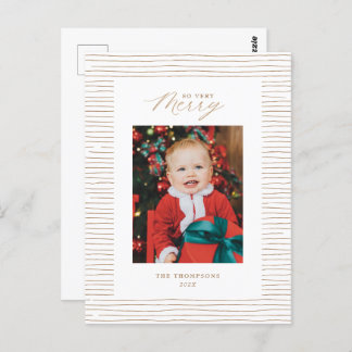 Gold Stripe So Very Merry Photo Christmas Postcard