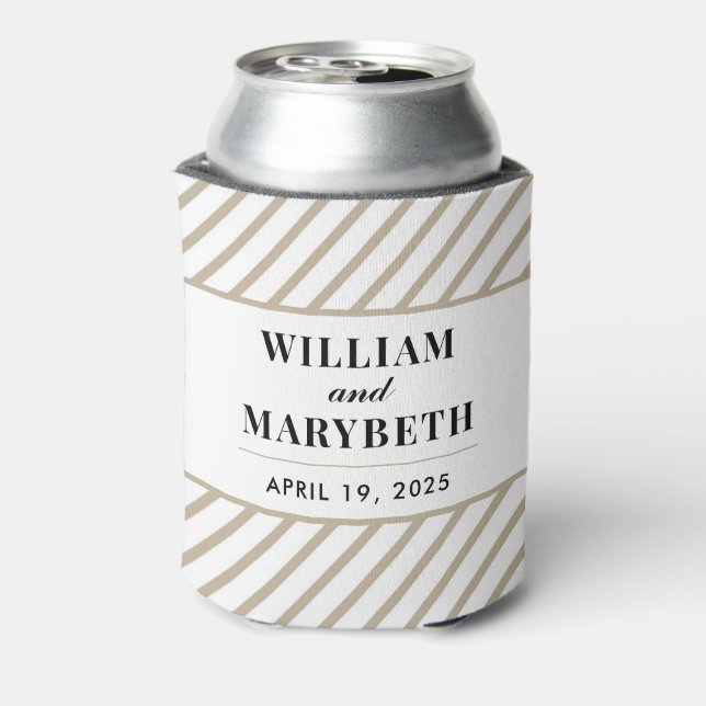 Gold Stripe Wedding Can Cooler (Can Back)