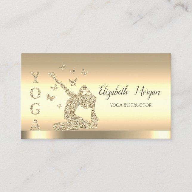 Gold Stripe Yoga Instructor Glitter Women Business Card (Front)