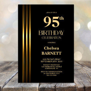 Gold Striped Black 95th Birthday Party Invitation
