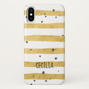 Gold Striped & Black Dots Monogram iPhone X Case