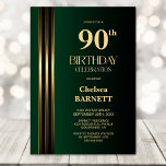 Gold Striped Black Green 90th Birthday Party Invitation<br><div class="desc">Invite your friends and loved ones to your birthday celebration with this modern gold striped black and green 90th birthday party invitation. The customizable text area in this invitation template allows you to include all the necessary details for your special birthday celebration, including the date, time, venue, and RSVP information....</div>