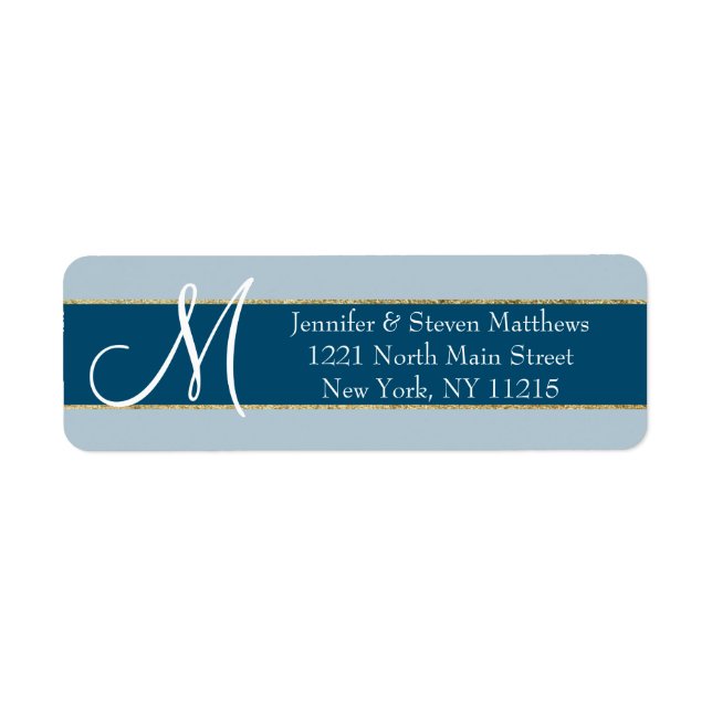 Gold Striped Blue Monogram Initials Name Labels (Front)