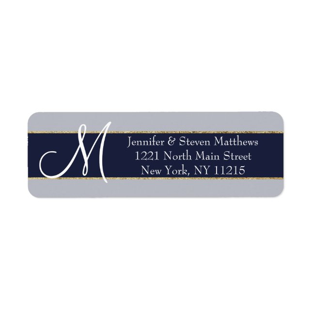 Gold Striped Blue Monogram Initials Name Labels (Front)
