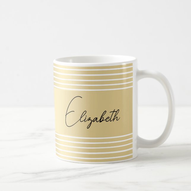 Gold Striped Custom Script Name Template Coffee Mug (Right)