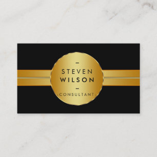 Gold Striped Elegant Retro Circled Black Business Card