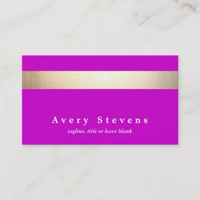 Gold Striped Modern Pink Magenta Business Card (Front)