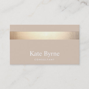 Gold Striped Modern Stylish Beige Tan Business Card