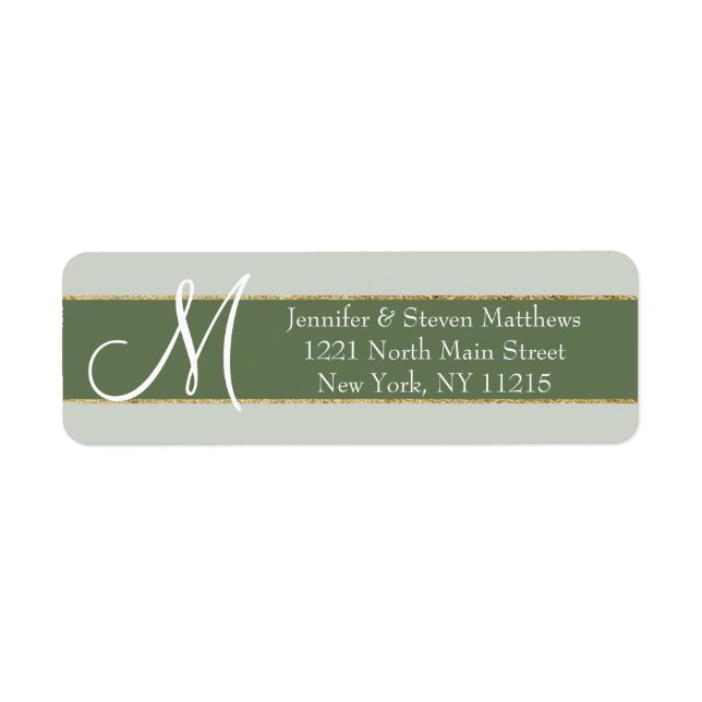 Gold Striped Olive  Monogram Initials Name Labels (Front)