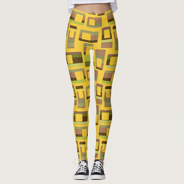 Gold Striped Rectangles  Leggings (Front)