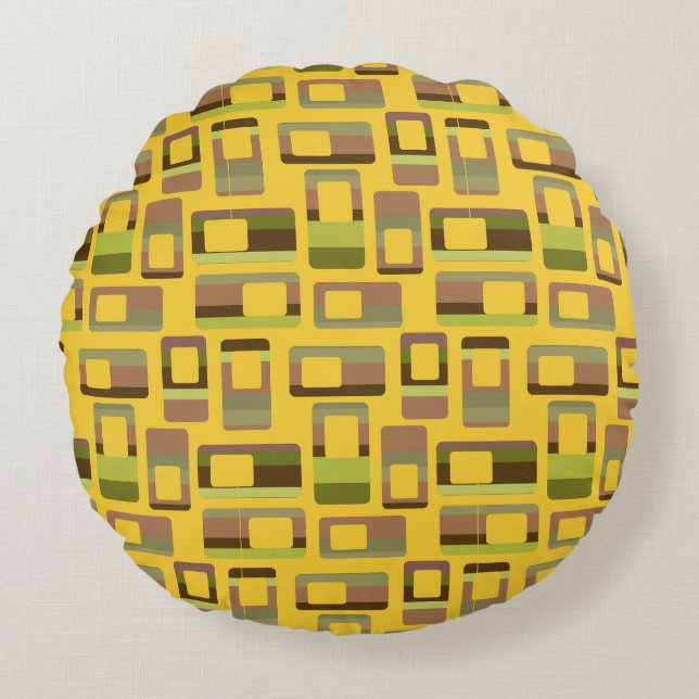 Gold Striped Rectangles  Round Cushion (Front)