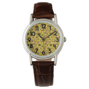 Gold Striped Rectangles Watch