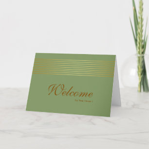 Gold Striped Sleek White Welcome Card