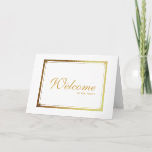 Gold Striped Sleek White Welcome Card