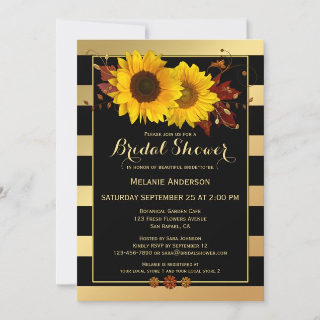 Gold Striped Sunflower Bridal Shower Invitation (Front)