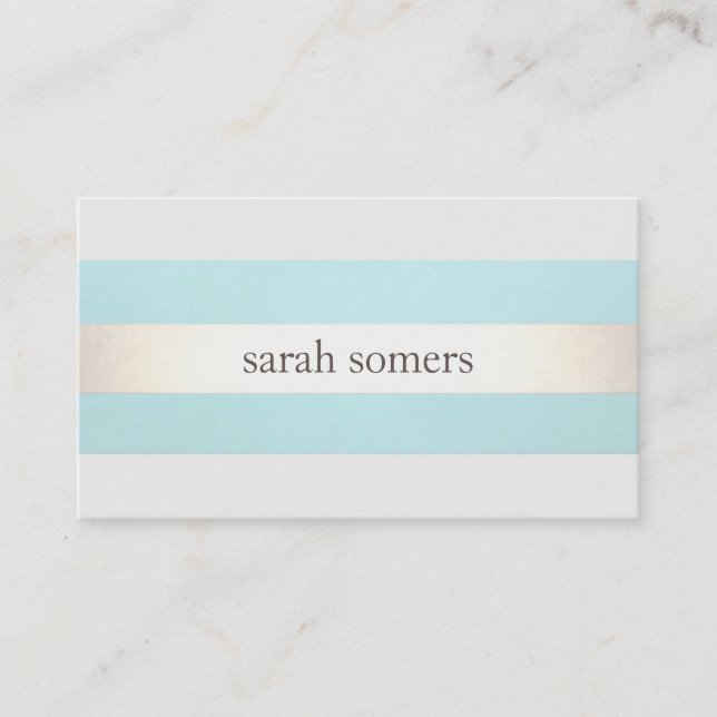Gold Striped Turquoise Blue Beauty Salon and Spa Business Card (Front)