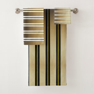 Gold Stripes And Black And White Lines Bath Towel Set