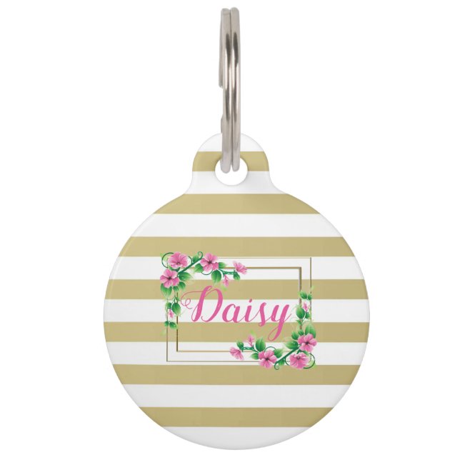 Gold Stripes and Flowers Pet Tag (Front)