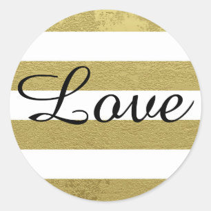 Gold Stripes and Love in Black Lettering Classic Round Sticker