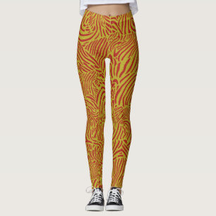 Gold Stripes and Orange Zibra motif Leggings