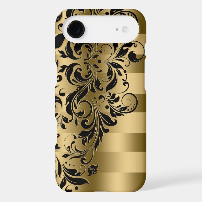 Gold Stripes & Black Floral Lace Case-Mate iPhone Case (Back)