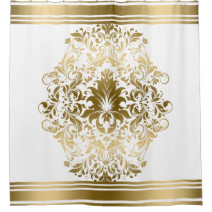Gold Stripes Border Floral Lace ornament Shower Curtain